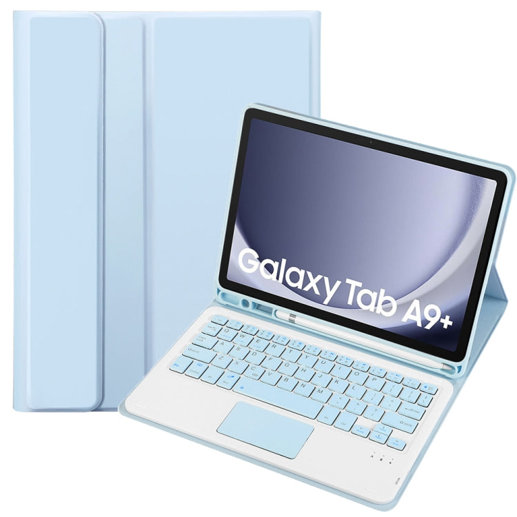 For Samsung Galaxy Tab A9+ X210/X215/X215 A09B-A Candy Color TPU Touch Bluetooth Keyboard Leather Tablet Case with Pen Holder(Ice Blue) - Samsung Keyboard by PMC TechLife | Online Shopping South Africa | PMC TechLife