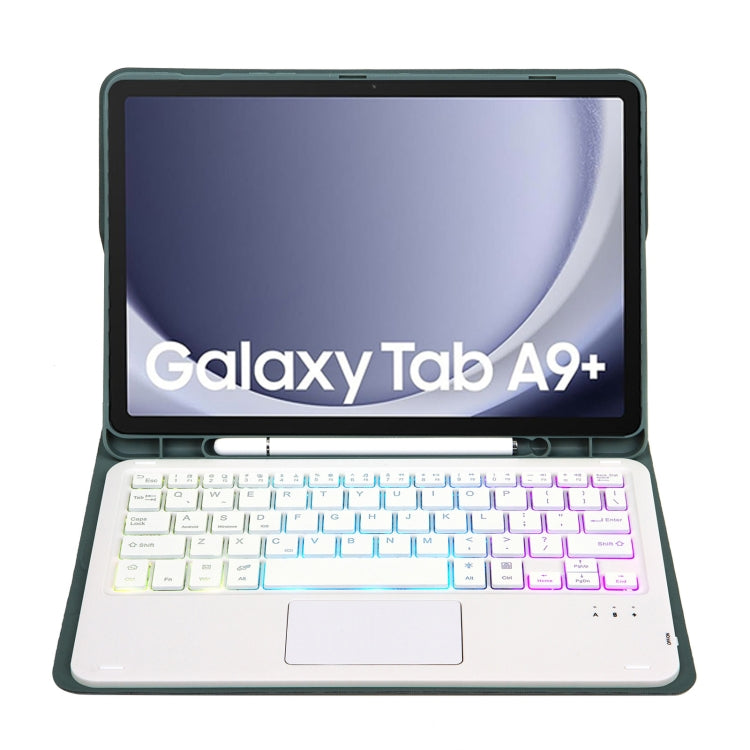 For Samsung Galaxy Tab A9+ X210/X215/X215 A09B-AS Candy Color Touch Backlight Bluetooth Keyboard Leather Tablet Case with Pen Holder(Dark Green) - Samsung Keyboard by PMC TechLife | Online Shopping South Africa | PMC TechLife
