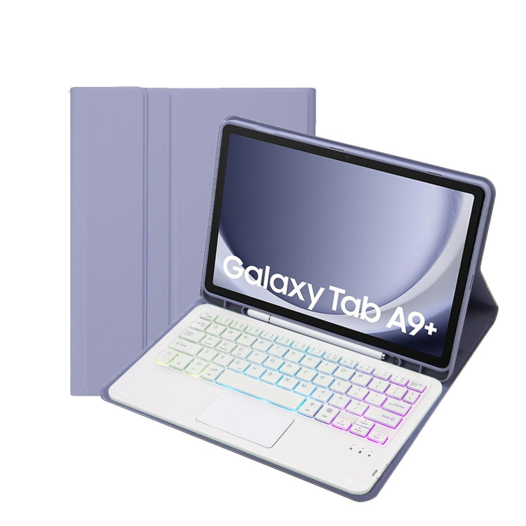 For Samsung Galaxy Tab A9+ X210/X215/X215 A09B-AS Candy Color Touch Backlight Bluetooth Keyboard Leather Tablet Case with Pen Holder(Purple) - Samsung Keyboard by PMC TechLife | Online Shopping South Africa | PMC TechLife