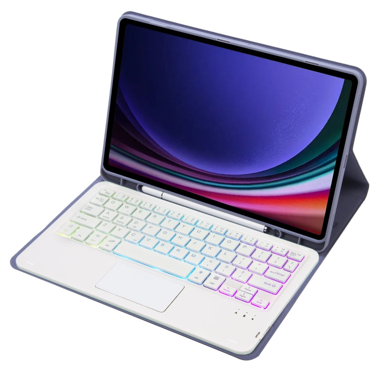 For Samsung Galaxy Tab A9+ X210/X215/X215 A09B-AS Candy Color Touch Backlight Bluetooth Keyboard Leather Tablet Case with Pen Holder(Purple) - Samsung Keyboard by PMC TechLife | Online Shopping South Africa | PMC TechLife