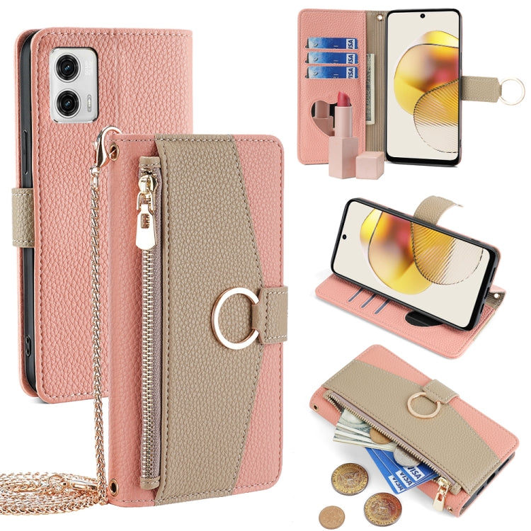 For Motorola Moto G73 5G Crossbody Litchi Texture Leather Phone Case(Pink) - Motorola Cases by PMC TechLife | Online Shopping South Africa | PMC TechLife | Buy Now Pay Later Mobicred