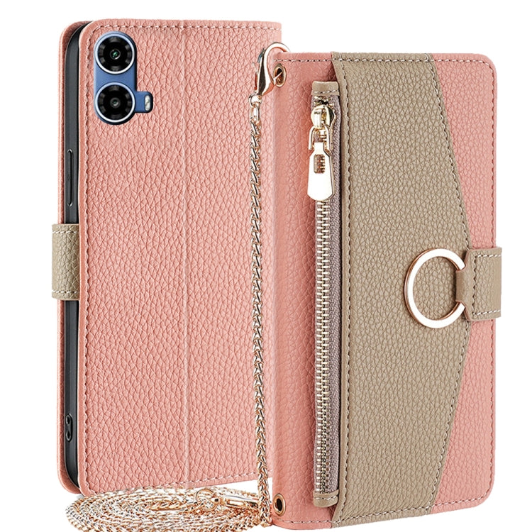 For Motorola Moto G34 5G Crossbody Litchi Texture Leather Phone Case(Pink) - Motorola Cases by PMC TechLife | Online Shopping South Africa | PMC TechLife | Buy Now Pay Later Mobicred