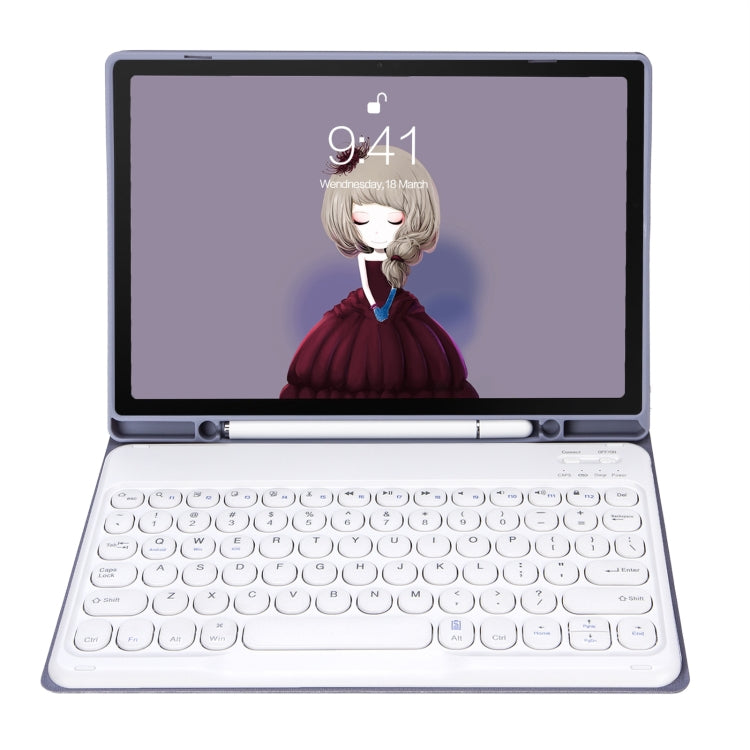 For Samsung Galaxy Tab A9+ X210/X215/X215 YA09B Candy Color TPU Round Keycap Bluetooth Keyboard Leather Case with Pen Slot(Purple) - Samsung Keyboard by PMC TechLife | Online Shopping South Africa | PMC TechLife