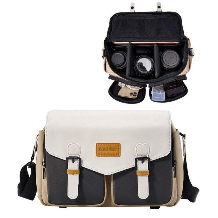Cwatcun D99 Contrast Color Single Shoulder Camera Bag Outdoor Camera Bag Professional Crossbody Handbag, Size:32.5 x 14.5 x 21.5cm Large(Khaki Black) - free shipping - PMC TechLife - Order now!