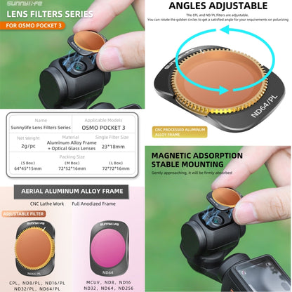 For DJI OSMO Pocket 3 Sunnylife Camera Lens Filter, Filter:4 in 1 ND8/16/32/64PL - Lens Accessories by Sunnylife | Online Shopping South Africa | PMC Jewellery | Buy Now Pay Later Mobicred