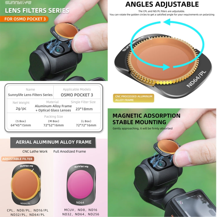 For DJI OSMO Pocket 3 Sunnylife Camera Lens Magnetic Metal Filter, Filter:ND64PL - Lens Accessories by Sunnylife | Online Shopping South Africa | PMC TechLife | Buy Now Pay Later Mobicred