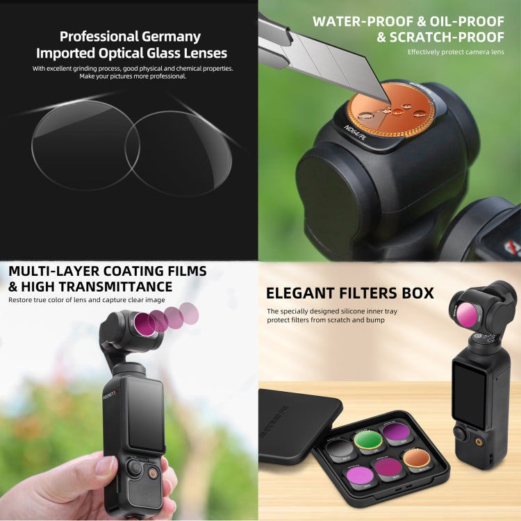 For DJI OSMO Pocket 3 Sunnylife Camera Lens Magnetic Metal Filter, Filter:6 in 1 UV CPL ND8-64 - free shipping - PMC TechLife - Order now!