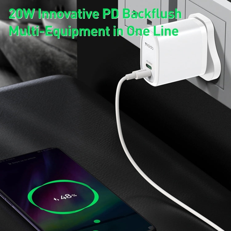 Yesido YC43 PD 20W USB-C / Type-C + 8 Pin Travel Charger with 1m Type-C to 8 Pin Cable, UK Plug(Black) - USB Charger by Yesido | Online Shopping South Africa | PMC Jewellery | Buy Now Pay Later Mobicred