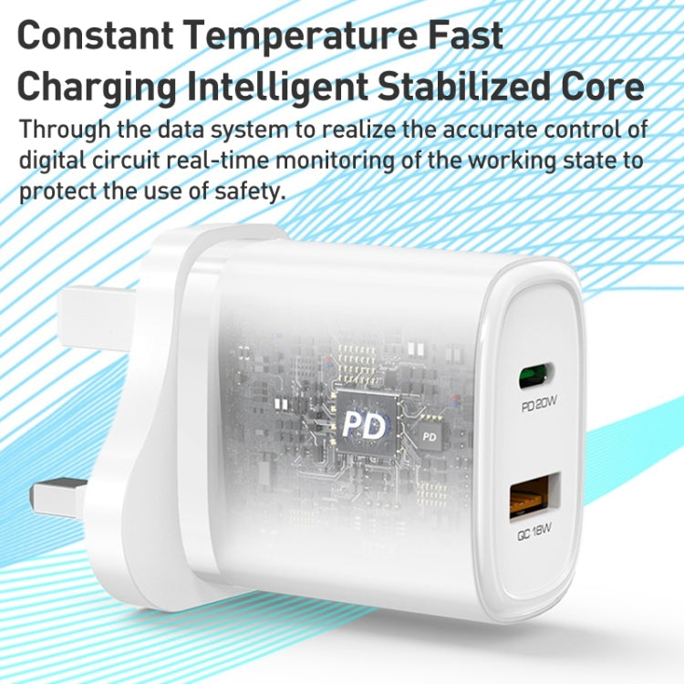 Yesido YC46 PD20W USB-C / Type-C + USB Travel Charger with 1m Type-C to 8 Pin Cable, UK Plug(Black) - free shipping - PMC Jewellery - Order now!