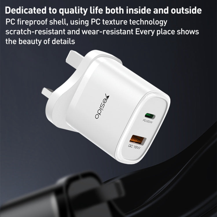 Yesido YC46 PD20W USB-C / Type-C + USB Travel Charger with 1m Type-C to 8 Pin Cable, UK Plug(Black) - free shipping - PMC Jewellery - Order now!