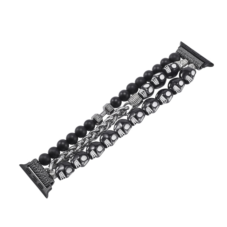 For Apple Watch SE 40mm Skull Beaded Watch Band(Black) - Watch Bands by PMC Jewellery | Online Shopping South Africa | PMC Jewellery