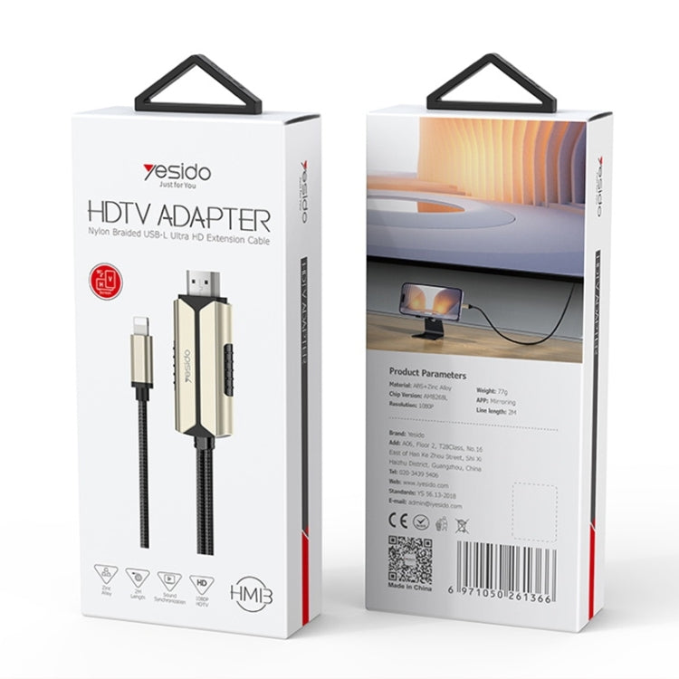 Yesido HM13 2m 8 Pin to HDMI 1080P HDTV Adapter Cable(Black+Gold) - free shipping - PMC Jewellery - Order now!