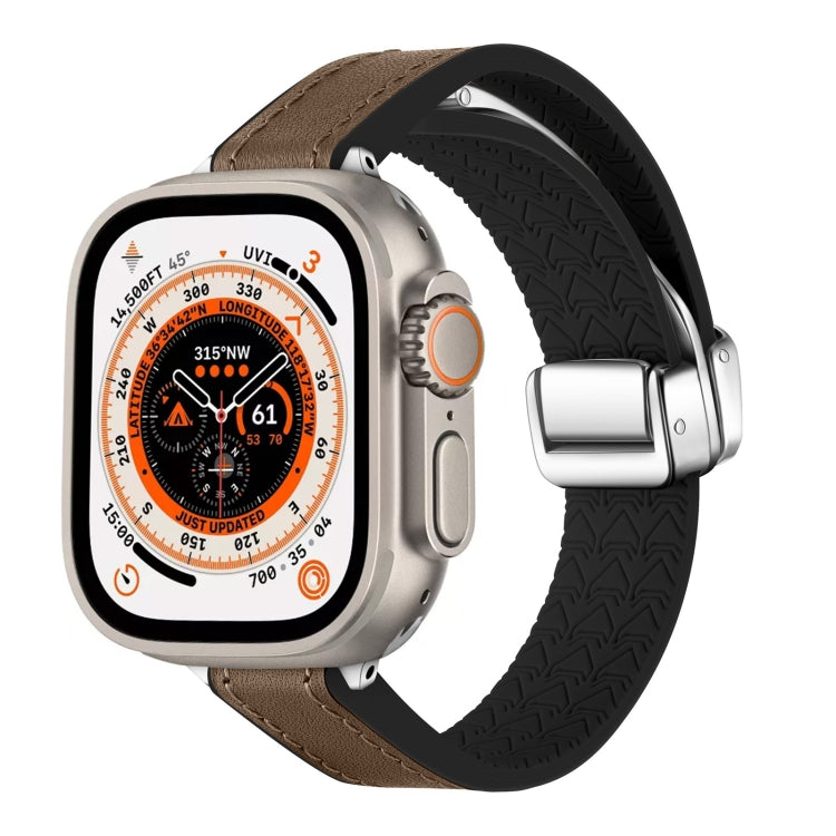 For Apple Watch Ultra 2 49mm Magnetic Folding Leather Silicone Watch Band(Dark Brown) - Watch Bands by PMC TechLife | Online Shopping South Africa | PMC TechLife | Buy Now Pay Later Mobicred