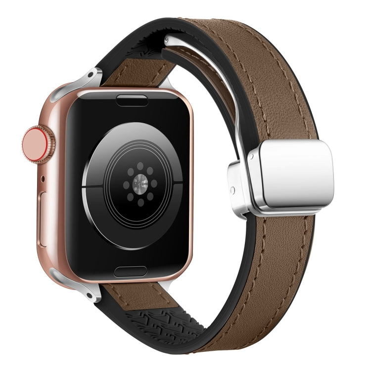 For Apple Watch Ultra 2 49mm Magnetic Folding Leather Silicone Watch Band(Dark Brown) - Watch Bands by PMC TechLife | Online Shopping South Africa | PMC TechLife | Buy Now Pay Later Mobicred