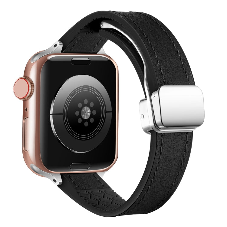For Apple Watch Ultra 2 49mm Magnetic Folding Leather Silicone Watch Band(Napa Black) - Watch Bands by PMC TechLife | Online Shopping South Africa | PMC TechLife | Buy Now Pay Later Mobicred