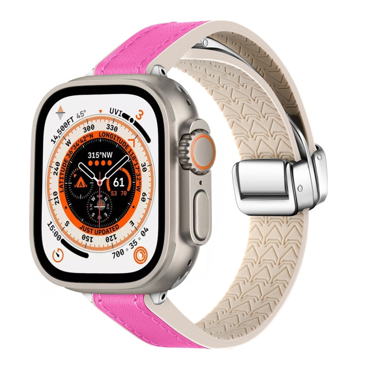 For Apple Watch Ultra 49mm Magnetic Folding Leather Silicone Watch Band(Rose Red) - Watch Bands by PMC TechLife | Online Shopping South Africa | PMC TechLife | Buy Now Pay Later Mobicred