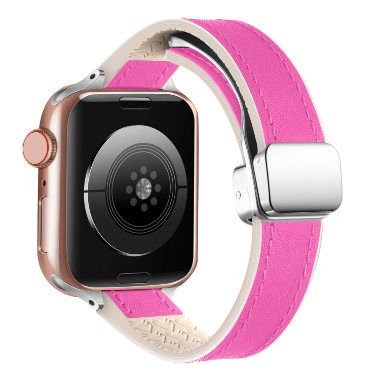 For Apple Watch Ultra 49mm Magnetic Folding Leather Silicone Watch Band(Rose Red) - Watch Bands by PMC TechLife | Online Shopping South Africa | PMC TechLife | Buy Now Pay Later Mobicred