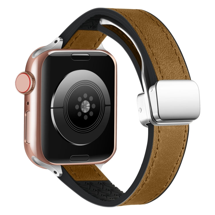For Apple Watch Ultra 49mm Magnetic Folding Leather Silicone Watch Band(Crazy Horse Brown) - Watch Bands by PMC TechLife | Online Shopping South Africa | PMC TechLife | Buy Now Pay Later Mobicred