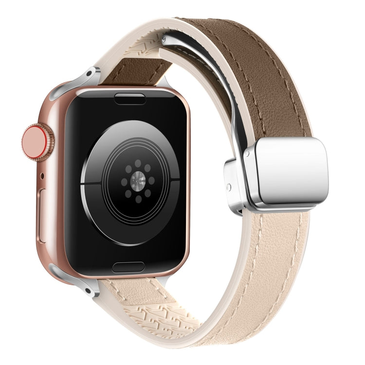 For Apple Watch Ultra 49mm Magnetic Folding Leather Silicone Watch Band(Apricot Brown) - Watch Bands by PMC TechLife | Online Shopping South Africa | PMC TechLife | Buy Now Pay Later Mobicred