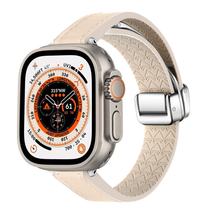 For Apple Watch Ultra 49mm Magnetic Folding Leather Silicone Watch Band(Apricot) - Watch Bands by PMC TechLife | Online Shopping South Africa | PMC TechLife | Buy Now Pay Later Mobicred