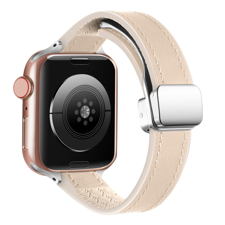 For Apple Watch Ultra 49mm Magnetic Folding Leather Silicone Watch Band(Apricot) - Watch Bands by PMC TechLife | Online Shopping South Africa | PMC TechLife | Buy Now Pay Later Mobicred