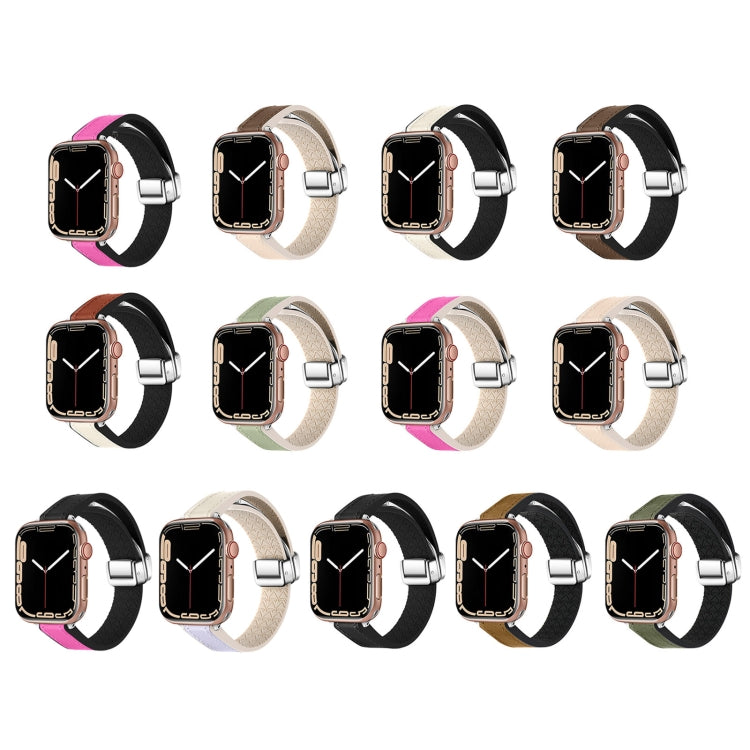 For Apple Watch Ultra 2 49mm Magnetic Folding Leather Silicone Watch Band(Rose Pink on Black) - Watch Bands by PMC TechLife | Online Shopping South Africa | PMC TechLife | Buy Now Pay Later Mobicred