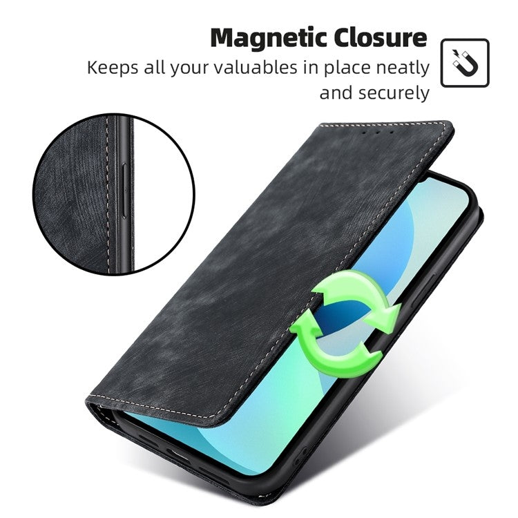 For Motorola Moto G Play 4G 2024 RFID Anti-theft Brush Magnetic Leather Phone Case(Black) - Motorola Cases by PMC Jewellery | Online Shopping South Africa | PMC Jewellery | Buy Now Pay Later Mobicred