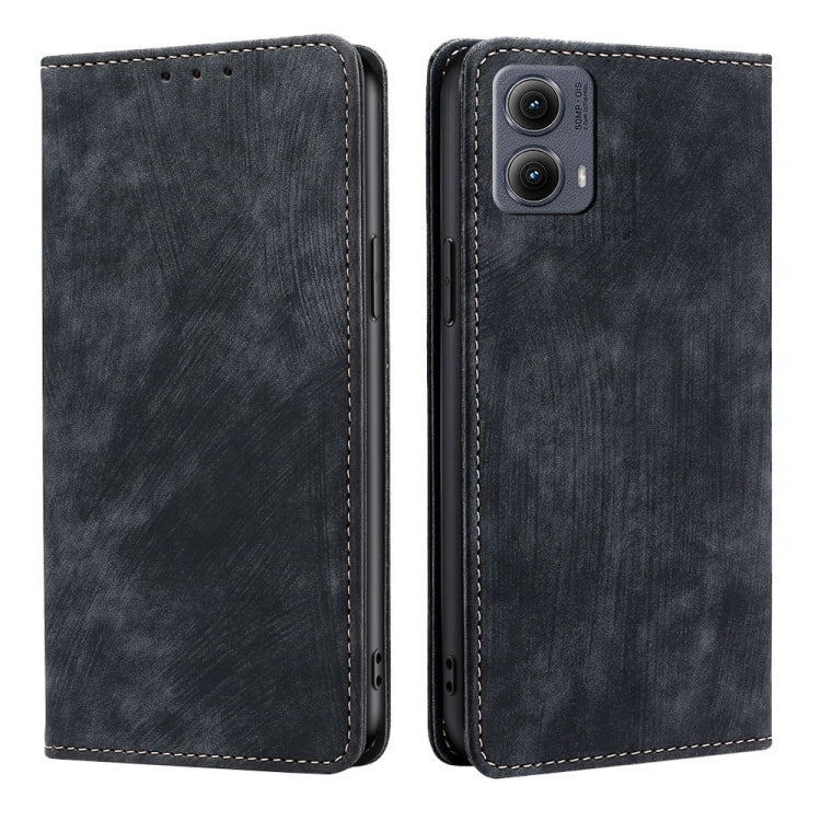 For Motorola Edge 5G 2024 RFID Anti-theft Brush Magnetic Leather Phone Case(Black) - Motorola Cases by PMC Jewellery | Online Shopping South Africa | PMC Jewellery | Buy Now Pay Later Mobicred