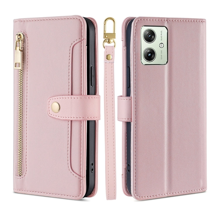 For Motorola Moto G54 5G EU Edition Lite Sheep Texture Cross-body Zipper Wallet Leather Phone Case(Pink) - Motorola Cases by PMC TechLife | Online Shopping South Africa | PMC TechLife | Buy Now Pay Later Mobicred