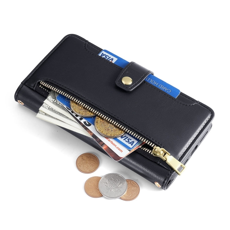 For Sony Xperia 5 V Lite Sheep Texture Cross-body Zipper Wallet Leather Phone Case(Black) - Sony Cases by PMC TechLife | Online Shopping South Africa | PMC TechLife | Buy Now Pay Later Mobicred
