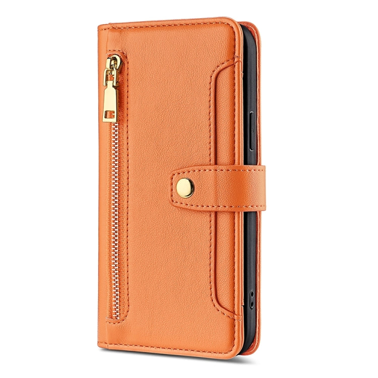 For Sony Xperia 5 V Lite Sheep Texture Cross-body Zipper Wallet Leather Phone Case(Orange) - Sony Cases by PMC TechLife | Online Shopping South Africa | PMC TechLife | Buy Now Pay Later Mobicred