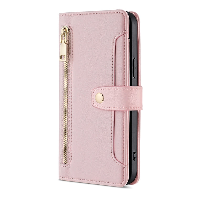 For Sony Xperia 5 V Lite Sheep Texture Cross-body Zipper Wallet Leather Phone Case(Pink) - Sony Cases by PMC TechLife | Online Shopping South Africa | PMC TechLife | Buy Now Pay Later Mobicred