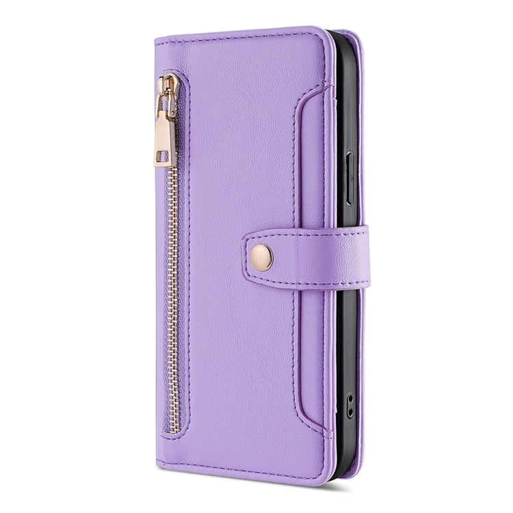 For Sony Xperia 5 V Lite Sheep Texture Cross-body Zipper Wallet Leather Phone Case(Purple) - Sony Cases by PMC TechLife | Online Shopping South Africa | PMC TechLife | Buy Now Pay Later Mobicred