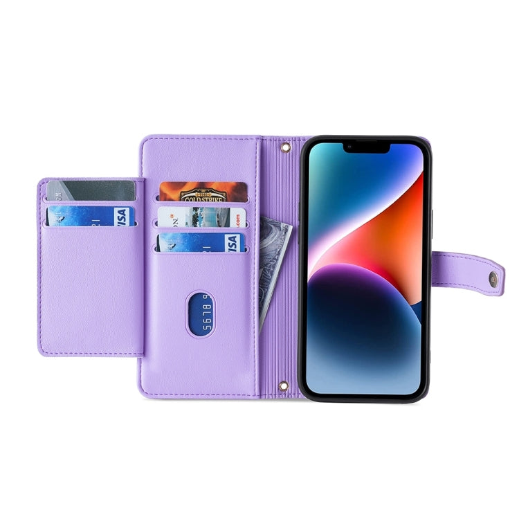 For Sony Xperia 5 V Lite Sheep Texture Cross-body Zipper Wallet Leather Phone Case(Purple) - Sony Cases by PMC TechLife | Online Shopping South Africa | PMC TechLife | Buy Now Pay Later Mobicred