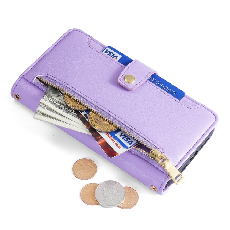 For Sony Xperia 5 V Lite Sheep Texture Cross-body Zipper Wallet Leather Phone Case(Purple) - Sony Cases by PMC TechLife | Online Shopping South Africa | PMC TechLife | Buy Now Pay Later Mobicred
