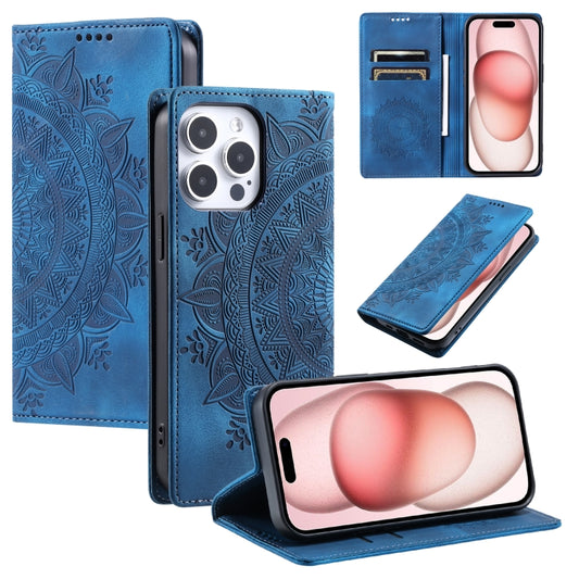 For iPhone 16 Pro Totem Embossed Magnetic Leather Phone Case(Blue) - iPhone 16 Pro Cases by PMC Jewellery | Online Shopping South Africa | PMC Jewellery | Buy Now Pay Later Mobicred