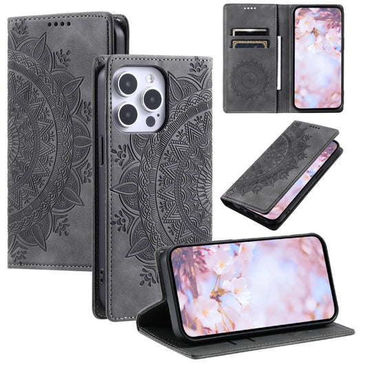 For iPhone 16 Pro Totem Embossed Magnetic Leather Phone Case(Grey) - iPhone 16 Pro Cases by PMC Jewellery | Online Shopping South Africa | PMC Jewellery | Buy Now Pay Later Mobicred