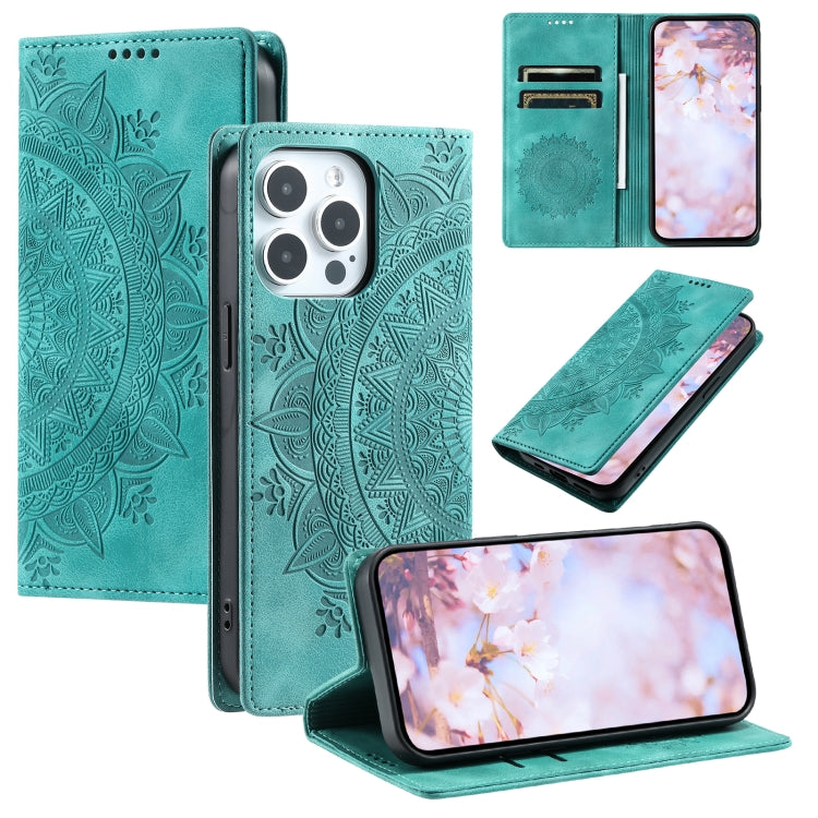 For iPhone 16 Pro Totem Embossed Magnetic Leather Phone Case(Green) - iPhone 16 Pro Cases by PMC TechLife | Online Shopping South Africa | PMC TechLife | Buy Now Pay Later Mobicred