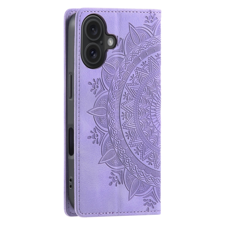 For iPhone 16 Plus Totem Embossed Magnetic Leather Phone Case(Purple) - iPhone 16 Plus Cases by PMC Jewellery | Online Shopping South Africa | PMC Jewellery | Buy Now Pay Later Mobicred