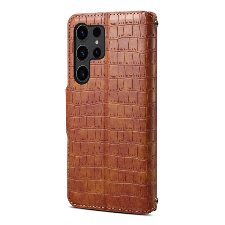 For Samsung Galaxy S24 Ultra 5G Denior Crocodile Texture Oil Edge Leather Phone Case(Brown) - free shipping - PMC Jewellery - Order now!