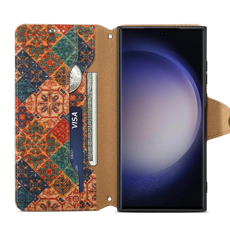 For Samsung Galaxy S24 Ultra 5G Denior Flower Language Series Cork Fabric Oil Edge Leather Phone Case(Winter) - free shipping - PMC Jewellery - Order now!