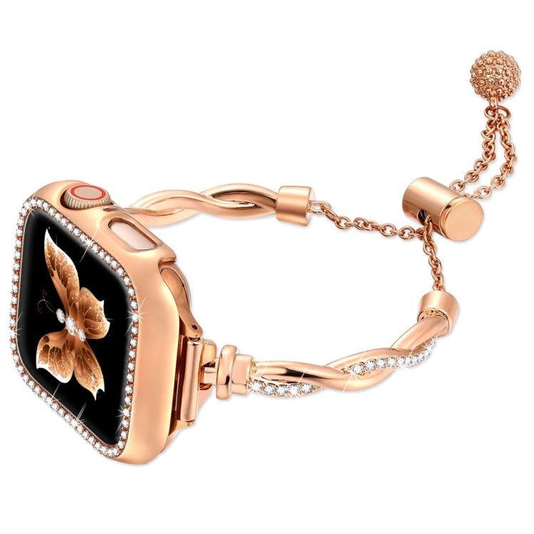 For Apple Watch Series 8 41mm Twist Bracelet Diamond Metal Watch Band(Rose Gold) - free shipping - PMC TechLife - Order now!