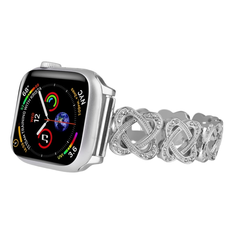 For Apple Watch Series 8 41mm Hearts Crossed Diamond Metal Watch Band(Silver) - Watch Bands by PMC TechLife | Online Shopping South Africa | PMC TechLife | Buy Now Pay Later Mobicred