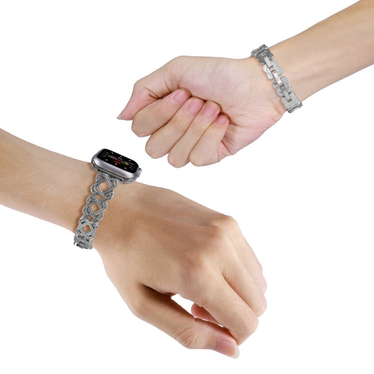 For Apple Watch Series 8 41mm Hearts Crossed Diamond Metal Watch Band(Silver) - Watch Bands by PMC TechLife | Online Shopping South Africa | PMC TechLife | Buy Now Pay Later Mobicred