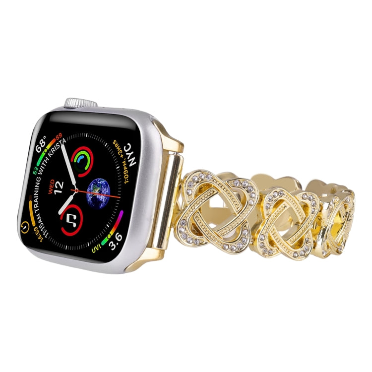 For Apple Watch Series 8 45mm Hearts Crossed Diamond Metal Watch Band(Gold) - Watch Bands by PMC TechLife | Online Shopping South Africa | PMC TechLife | Buy Now Pay Later Mobicred