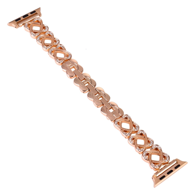 For Apple Watch Series 8 45mm Hearts Crossed Diamond Metal Watch Band(Rose Gold) - Watch Bands by PMC TechLife | Online Shopping South Africa | PMC TechLife | Buy Now Pay Later Mobicred