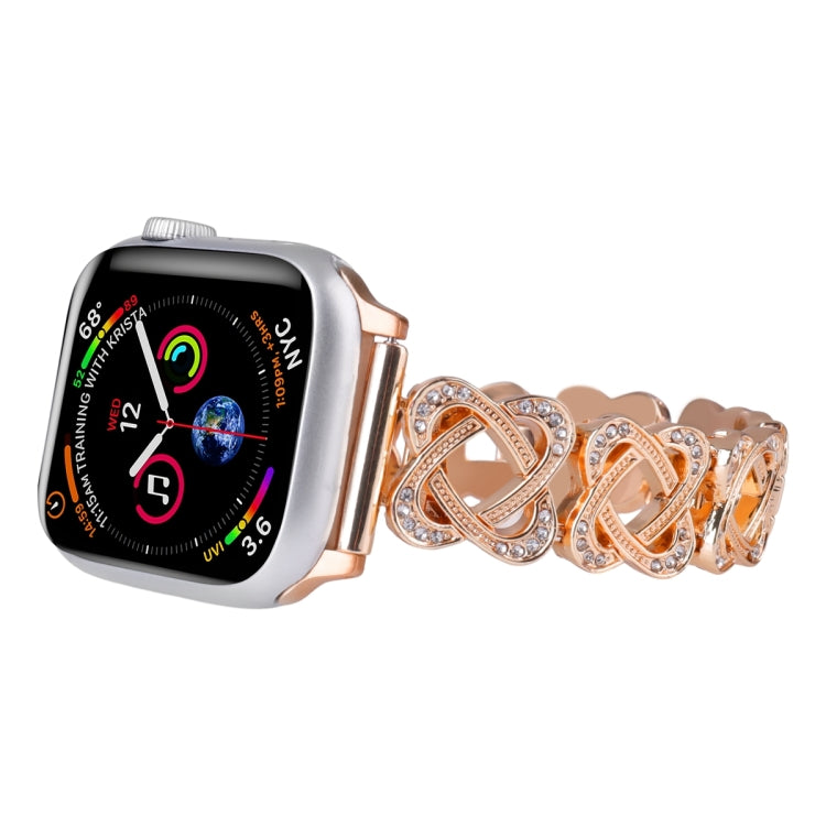 For Apple Watch Series 8 45mm Hearts Crossed Diamond Metal Watch Band(Rose Gold) - Watch Bands by PMC TechLife | Online Shopping South Africa | PMC TechLife | Buy Now Pay Later Mobicred