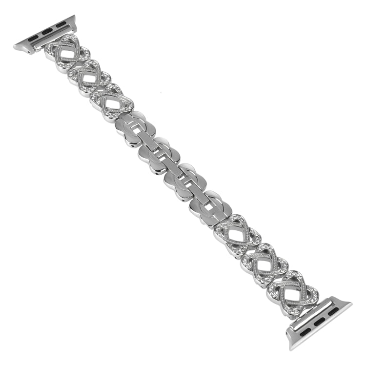 For Apple Watch Series 4 44mm Hearts Crossed Diamond Metal Watch Band(Silver) - Watch Bands by PMC TechLife | Online Shopping South Africa | PMC TechLife | Buy Now Pay Later Mobicred