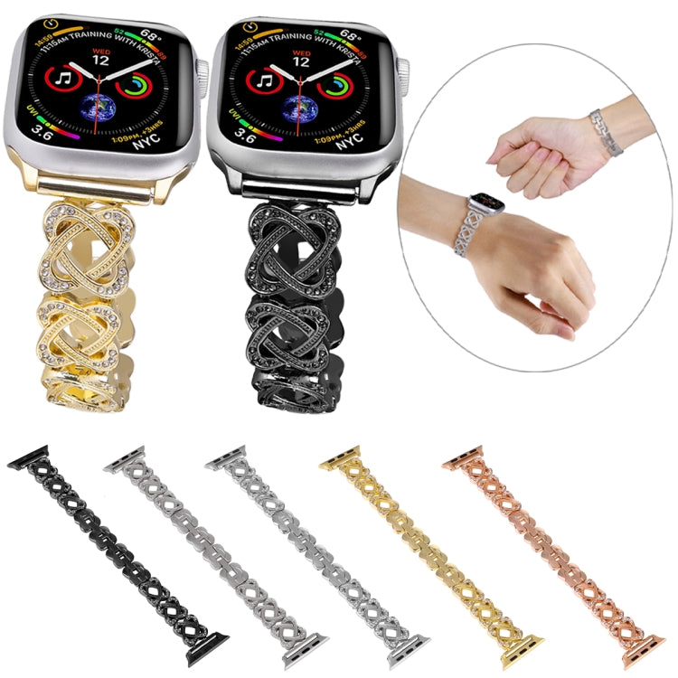 For Apple Watch Series 8 45mm Hearts Crossed Diamond Metal Watch Band(Rose Gold) - Watch Bands by PMC TechLife | Online Shopping South Africa | PMC TechLife | Buy Now Pay Later Mobicred
