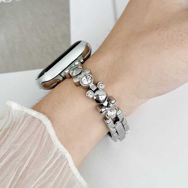 For Apple Watch Series 9 45mm Metal Diamond Bear Chain Watch Band(Silver) - free shipping - PMc TechLife - Order now!